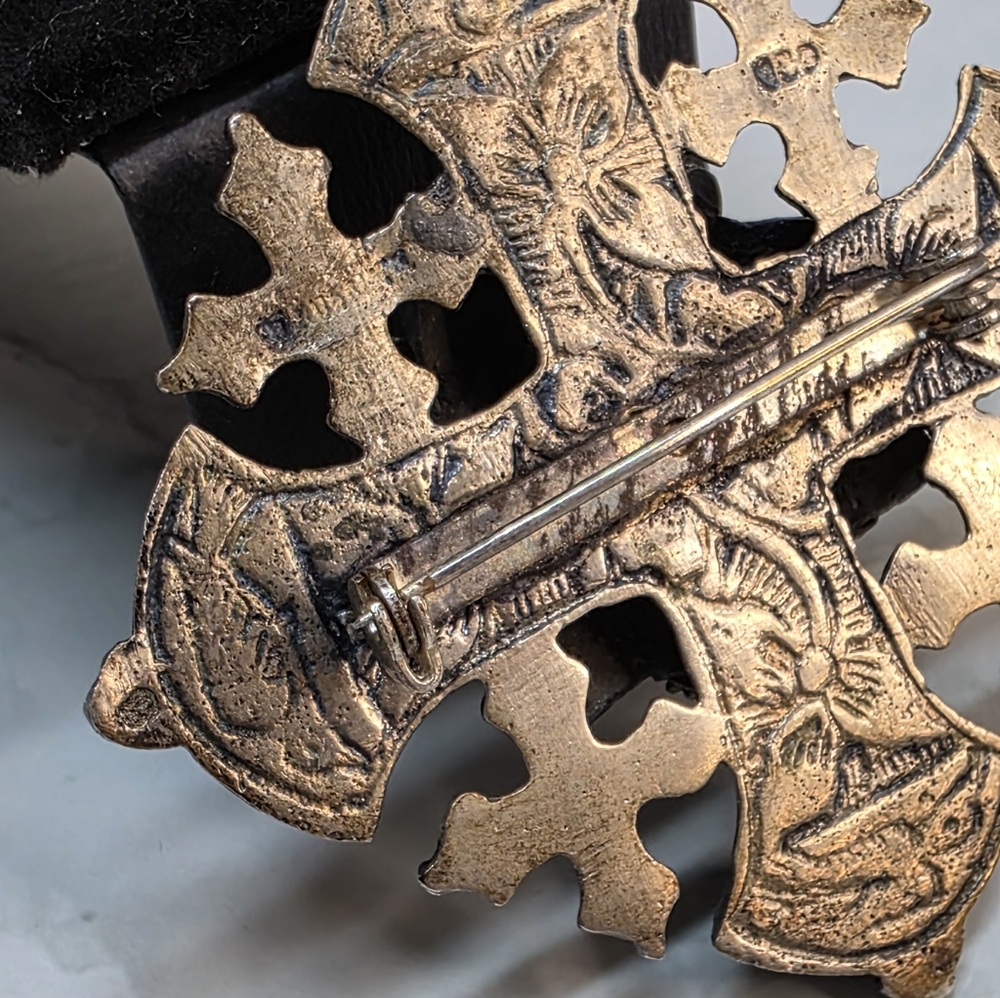 ANTIQUE CONTINENTAL 800 SILVER GOTHIC CROSS Brooch / Pendant | ca. 1900-1915 - Picture 11 of 12